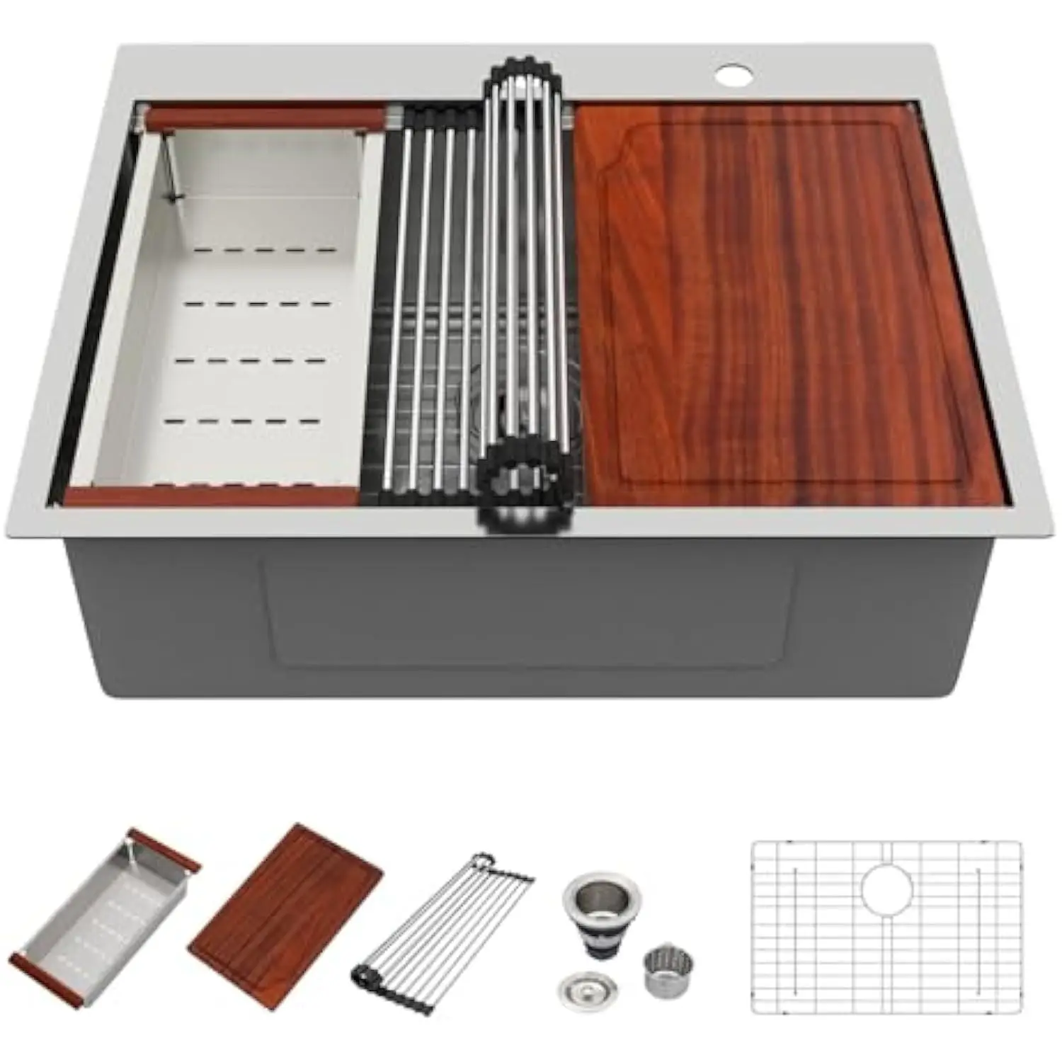 28 英寸 Drop in Kitchen Sink - Stainless Steel Ledge Workstation Sinks 16 Gauge Top Mount Handmade Welding Large Single Bowl O
28 英寸 Drop in Kitchen Sink - Stainless Steel Ledge Workstation Sinks 16 Gauge Top Mount Handmade Welding Large Single Bowl O