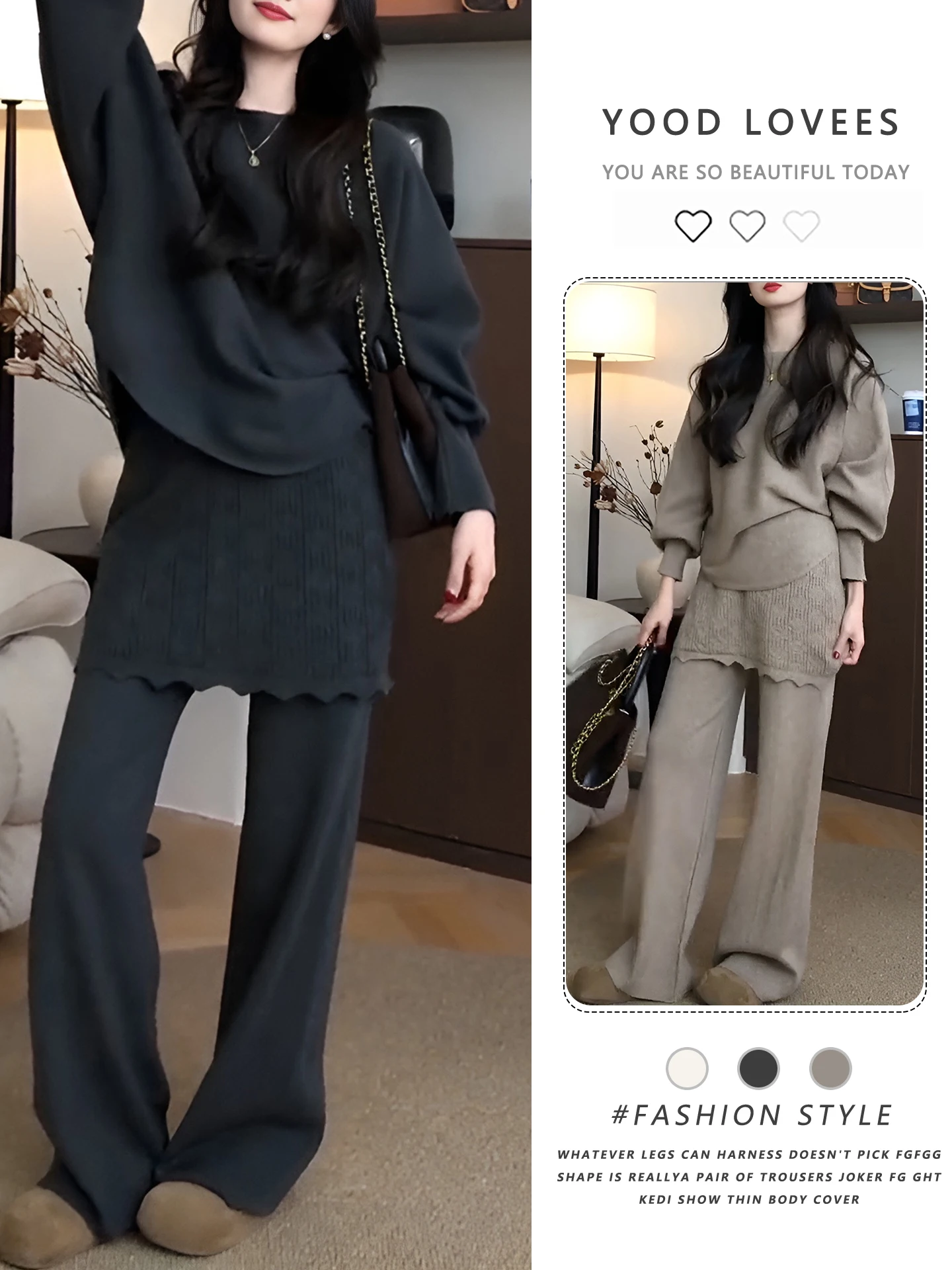 Loose Knitted Sweater Set Women's Casual Style Two-Piece Suit Autumn Winter High Waist Long Pants round Neck Long Sleeve
Loose Knitted Sweater Set Women's Casual Style Two-Piece Suit Autumn Winter High Waist Long Pants round Neck Long Sleeve