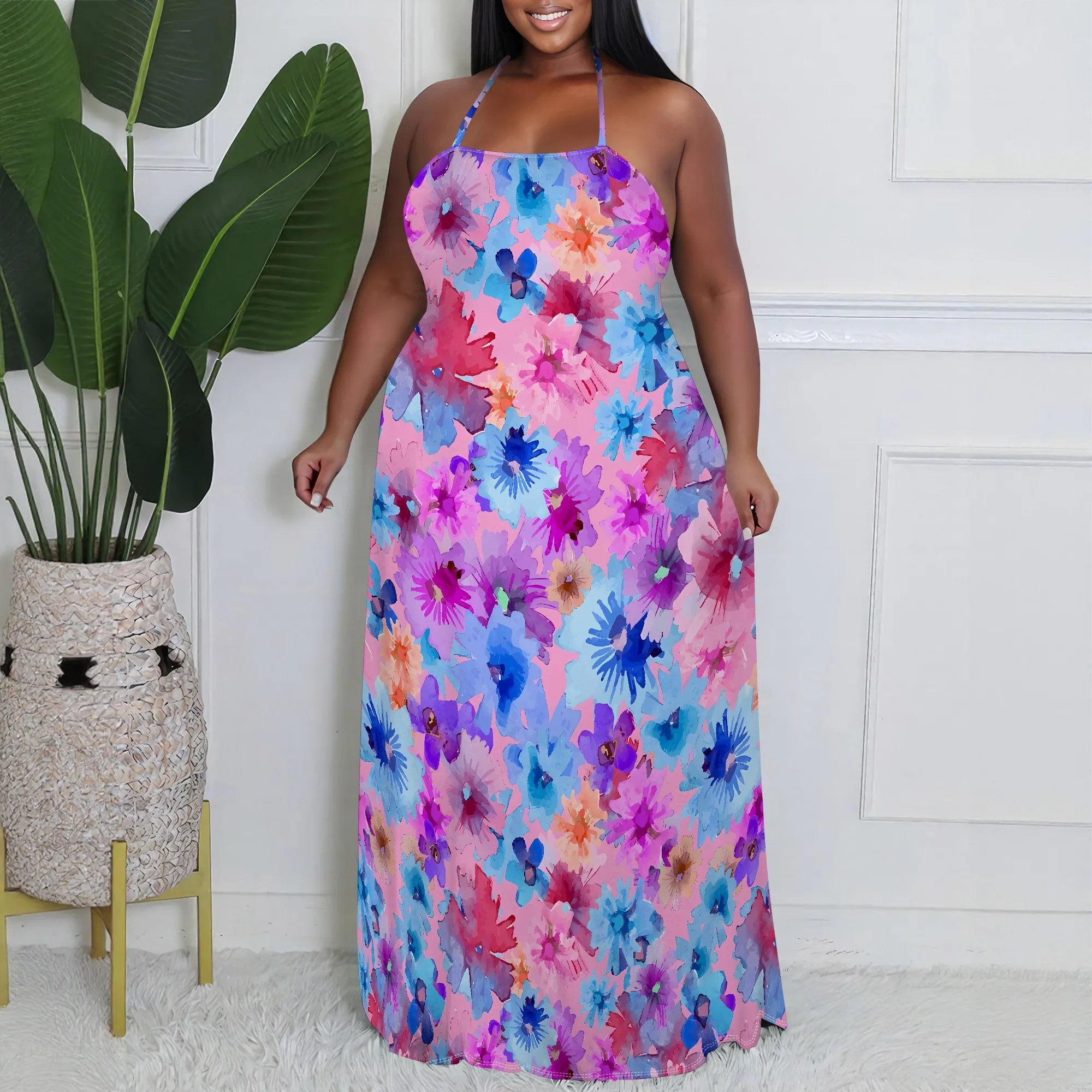Plus Size Watercolor Flower Halter Neck Maxi Dress Sleeveless Summer Party Long Dress for Women
Plus Size Watercolor Flower Halter Neck Maxi Dress Sleeveless Summer Party Long Dress for Women