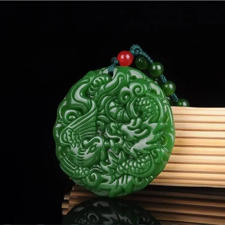 Xinjiang Hetian Jade Brand Dragon and Phoenix Jade Pendant, Spinach Green Jasper Dragon and Phoenix Men's and Women's Models
Xinjiang Hetian Jade Brand Dragon and Phoenix Jade Pendant, Spinach Green Jasper Dragon and Phoenix Men's and Women's Models