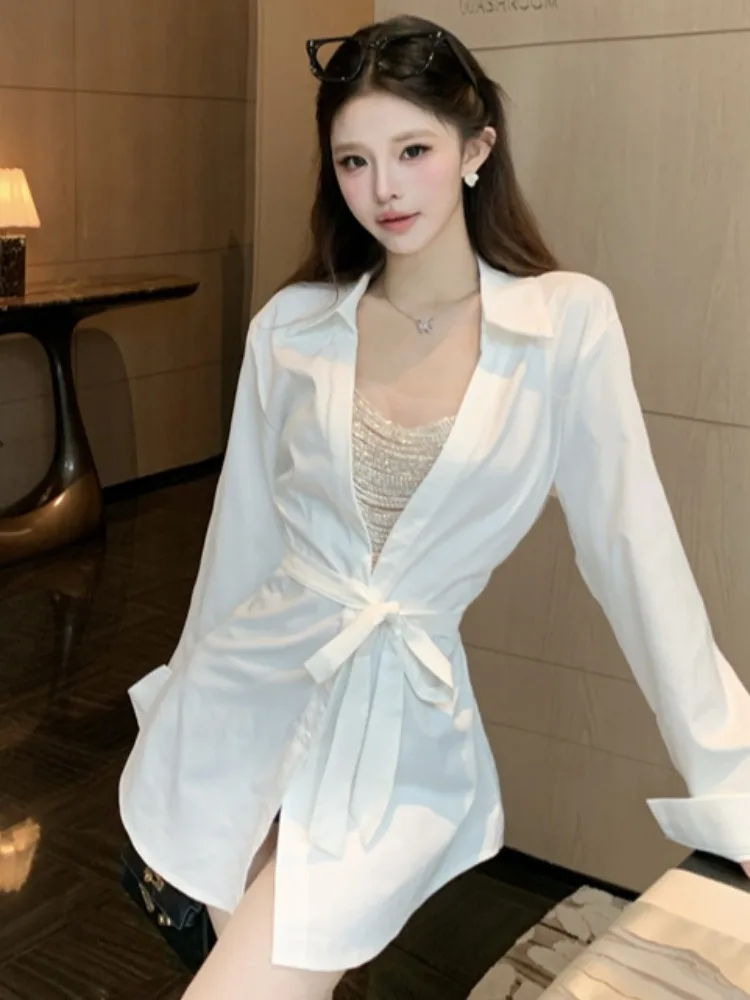 Sexy Long Sleeve Slim Fit Loose Shirt Women's Spring Autumn Trendy Belt Design Turn-down Collar Breathable Comfortable Top
Sexy Long Sleeve Slim Fit Loose Shirt Women's Spring Autumn Trendy Belt Design Turn-down Collar Breathable Comfortable Top