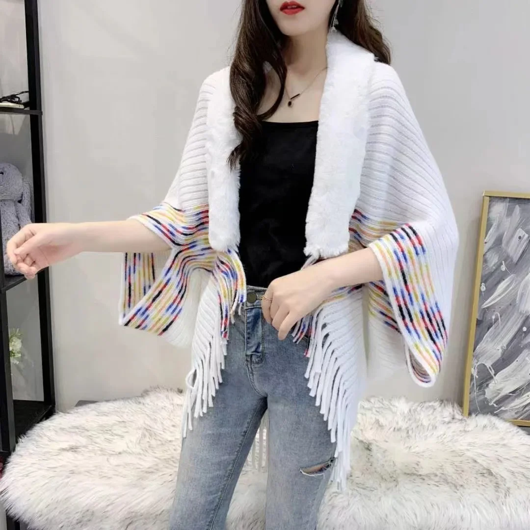 Autumn Winter Imitation Wool Collar Tassel Knitted Cape Cardigan Coat Warm Poncho Lady Capes White Cloaks
Autumn Winter Imitation Wool Collar Tassel Knitted Cape Cardigan Coat Warm Poncho Lady Capes White Cloaks