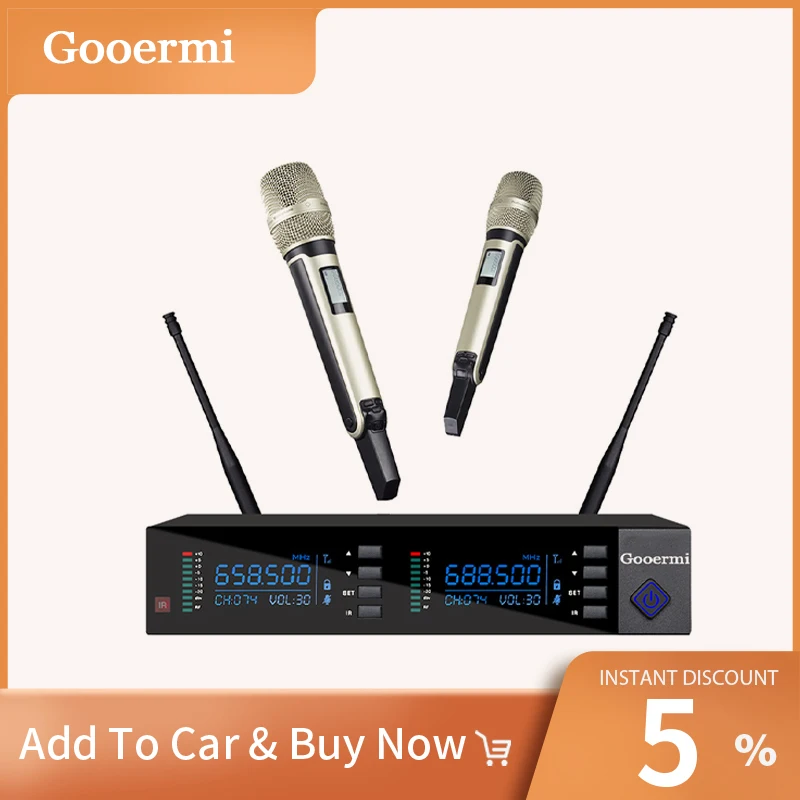 Gooermi ST302S High Quality 2 Channal Wireless Handheld Microphone With Receiver Balanced Output Interface For Singing Stage
Gooermi ST302S High Quality 2 Channal Wireless Handheld Microphone With Receiver Balanced Output Interface For Singing Stage
