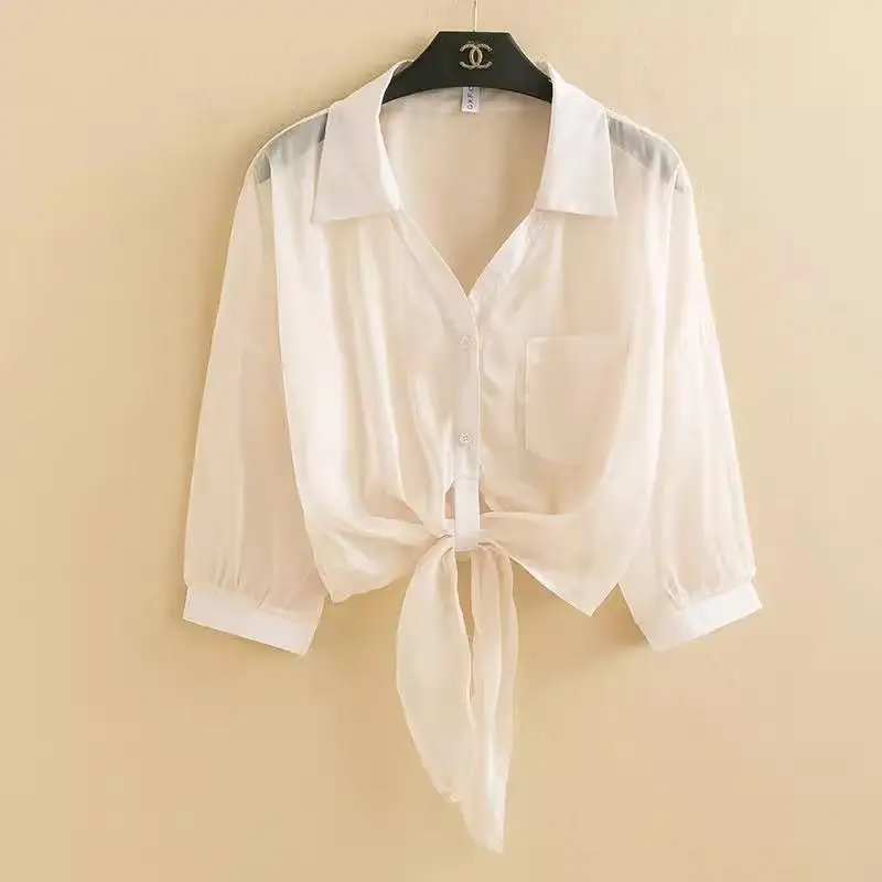 Women's Summer Thin Chiffon Sun Protection Shirt Outerwear Casual Style Long Sleeve Collar Polyester Fiber Loose Fit Shirt
Women's Summer Thin Chiffon Sun Protection Shirt Outerwear Casual Style Long Sleeve Collar Polyester Fiber Loose Fit Shirt