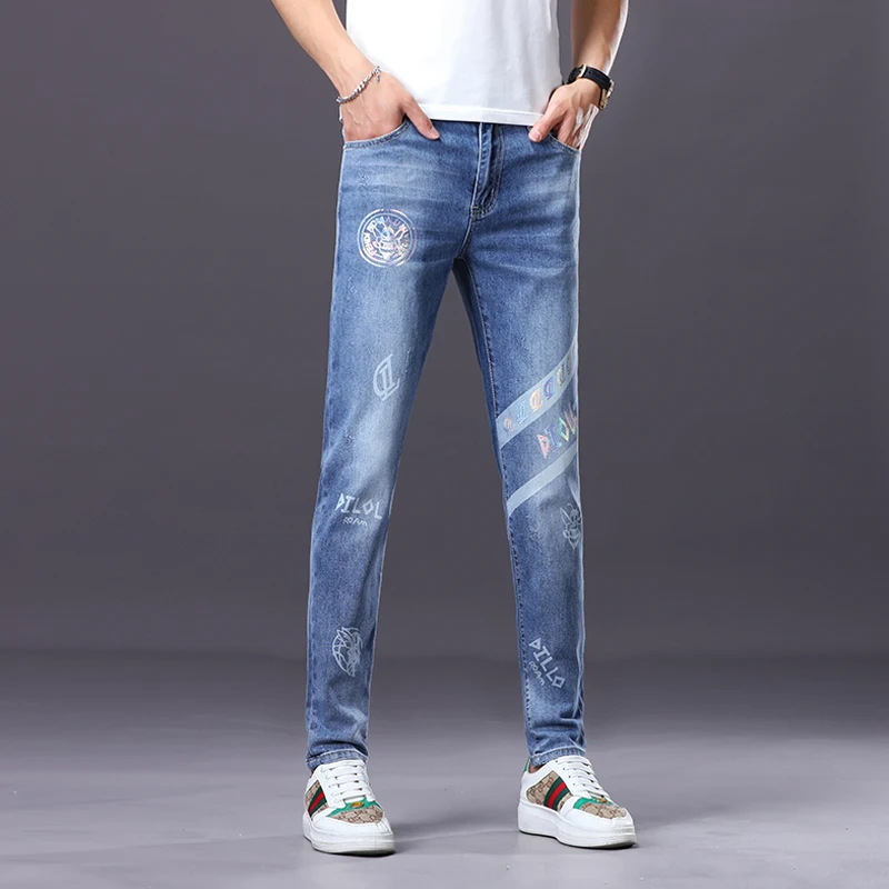 CJ8820 Europe and the United States high street trend versatile casual printing Slim elastic small straight leg jeans
CJ8820 Europe and the United States high street trend versatile casual printing Slim elastic small straight leg jeans