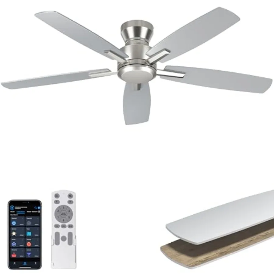 52 Inch Ceiling Fan No Light, Low Profile Flush Mount DC Motor Fan for Bedroom Living Room Covered Patios, Silver, Quiet with R
52 Inch Ceiling Fan No Light, Low Profile Flush Mount DC Motor Fan for Bedroom Living Room Covered Patios, Silver, Quiet with R