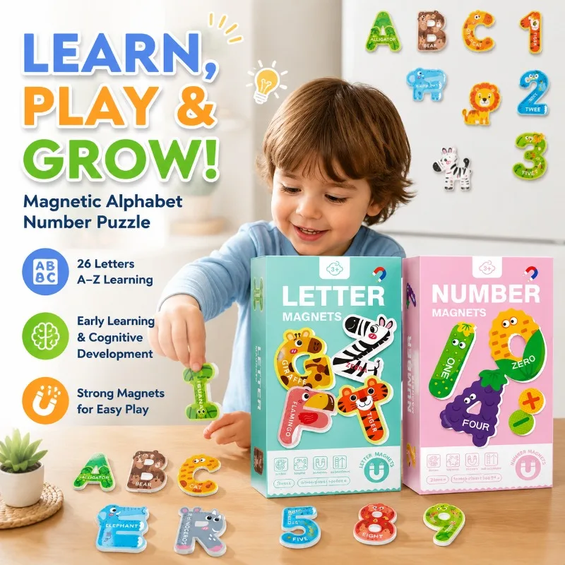 Magnetic Alphabet Number Puzzle for Kids, Early Learning Educational Toy with Animals, 26 Letters, Fridge Stickers for Toddlers
Magnetic Alphabet Number Puzzle for Kids, Early Learning Educational Toy with Animals, 26 Letters, Fridge Stickers for Toddlers