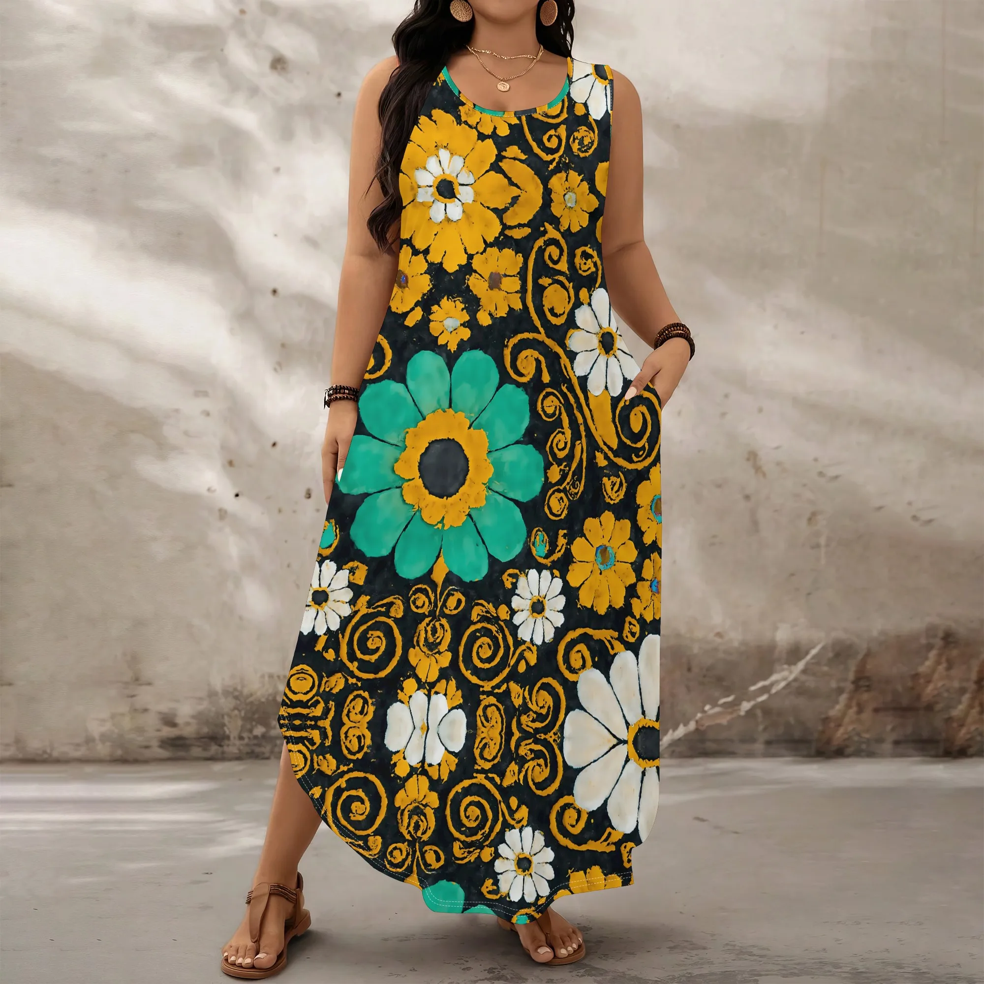 Boho Floral Print Maxi Dress Sleeveless Loose Fit Casual Style for Beach Vacation, Summer Picnic or Resort Wear XL-6XL
Boho Floral Print Maxi Dress Sleeveless Loose Fit Casual Style for Beach Vacation, Summer Picnic or Resort Wear XL-6XL