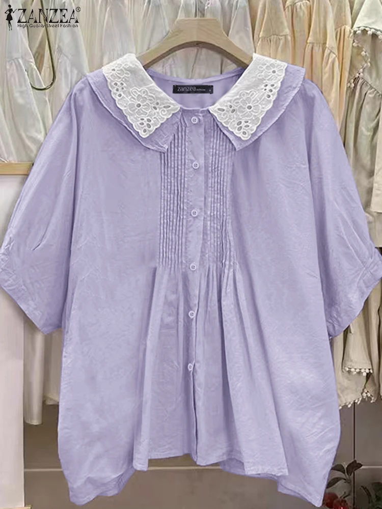 ZANZEA Solid Color Lace Patchwork Shirts Summer Short Sleeve Tops Women 2025 Casual Tops Female Blusas Turn-down Collar Tunic
ZANZEA Solid Color Lace Patchwork Shirts Summer Short Sleeve Tops Women 2025 Casual Tops Female Blusas Turn-down Collar Tunic