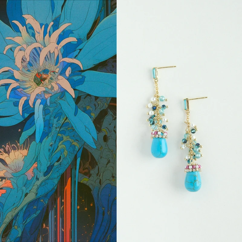 Chinese Classical Style Turquoise Long Tassel Women's Earrings, Silver Ear Needles, Personalized Retro Accessories
Chinese Classical Style Turquoise Long Tassel Women's Earrings, Silver Ear Needles, Personalized Retro Accessories