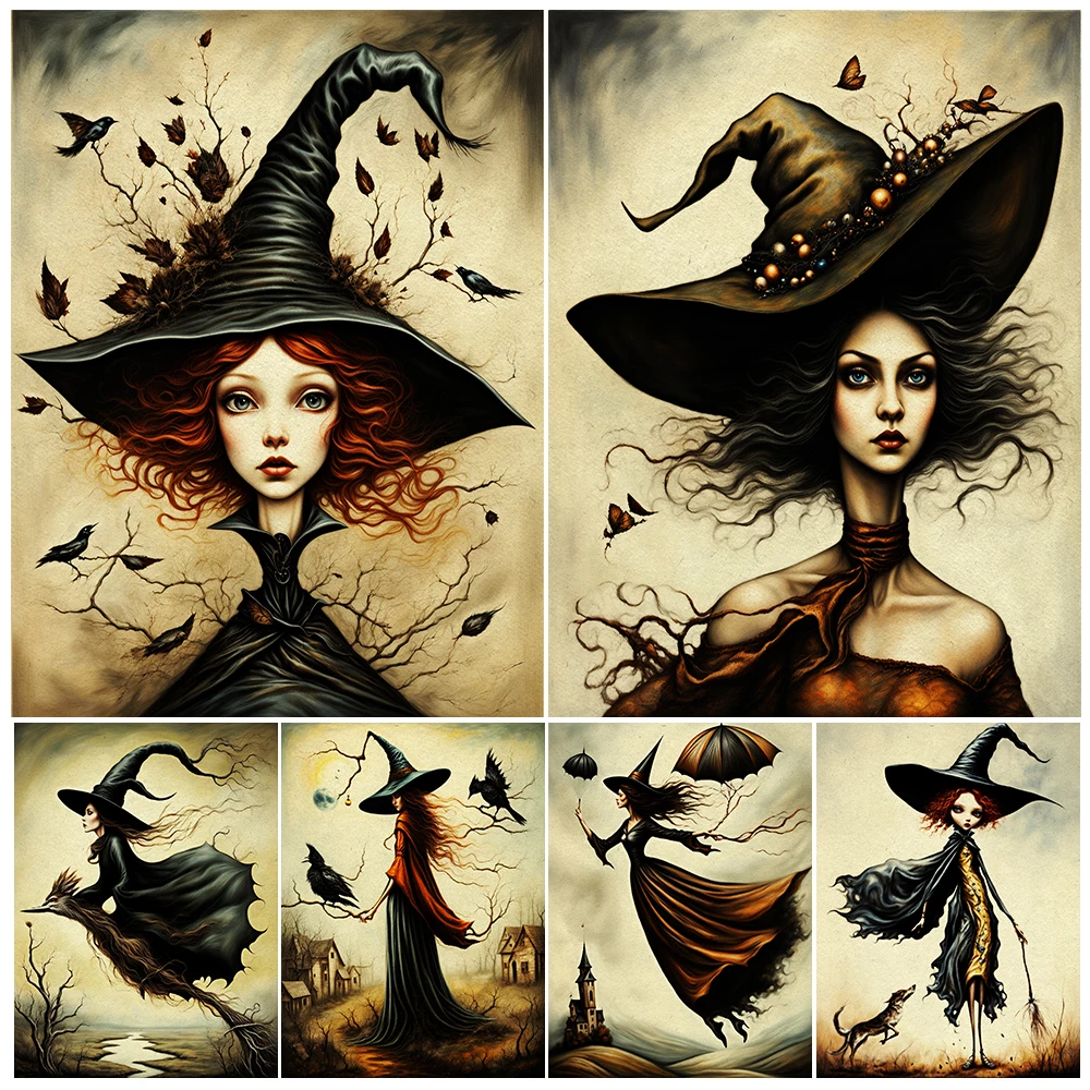Whimsical Witches Illustration Wall Art Canvas Painting,Autumn Magic Witch Gothic Dark Aesthetics Art Poster Print Decoration
Whimsical Witches Illustration Wall Art Canvas Painting,Autumn Magic Witch Gothic Dark Aesthetics Art Poster Print Decoration