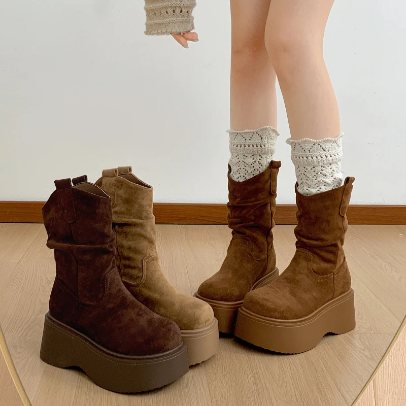 New Women's Boots Fashion Chunky Platform Ankle Boots Designer Round Toe Slip on Shoes for Women 2025 Autumn Winter Short Boots
New Women's Boots Fashion Chunky Platform Ankle Boots Designer Round Toe Slip on Shoes for Women 2025 Autumn Winter Short Boots