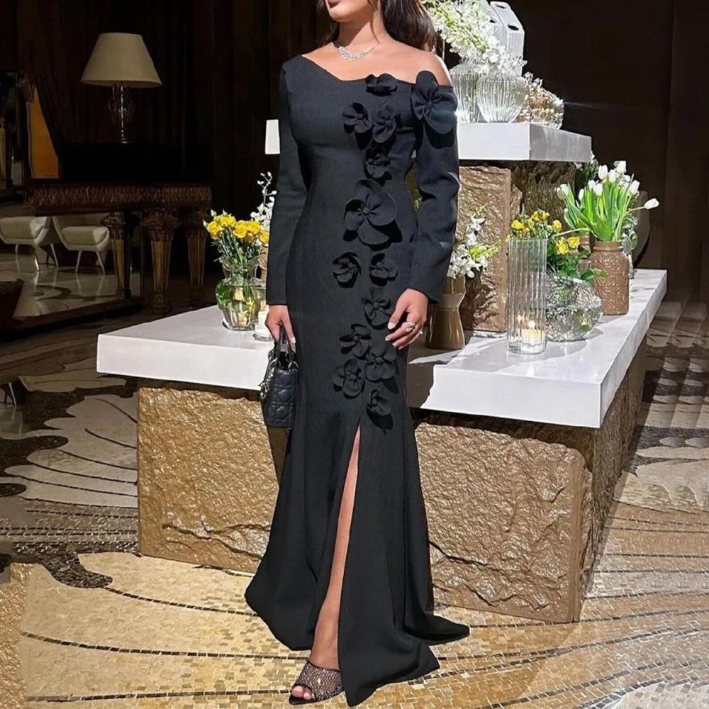 Black 3D Floral Mermaid Evening Dress Long Sleeve Sexy Side Slit Floor Length Women Customized Occasion Formal Party Gowns
Black 3D Floral Mermaid Evening Dress Long Sleeve Sexy Side Slit Floor Length Women Customized Occasion Formal Party Gowns
