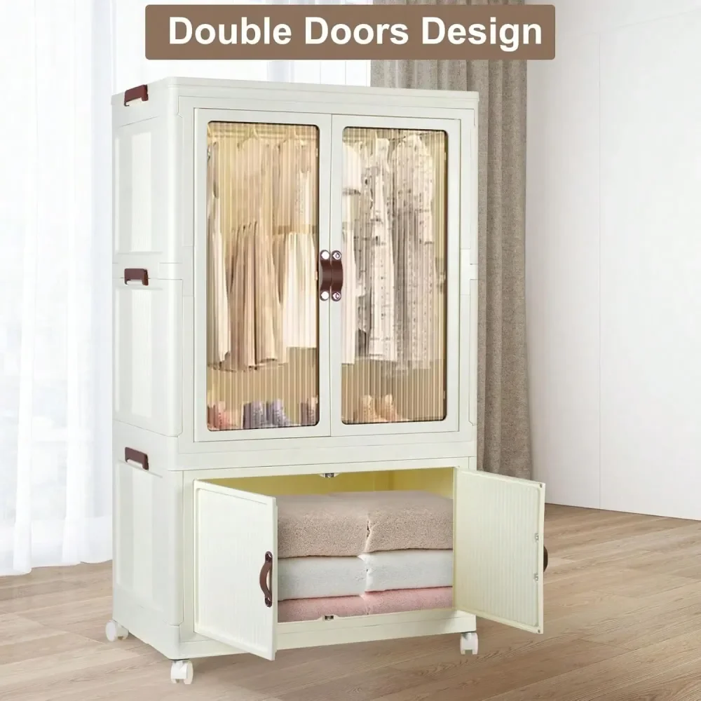 Wardrobe Closet With Lids And Doors, Movable Clothes Storage With Coat Hangers, White
Wardrobe Closet With Lids And Doors, Movable Clothes Storage With Coat Hangers, White