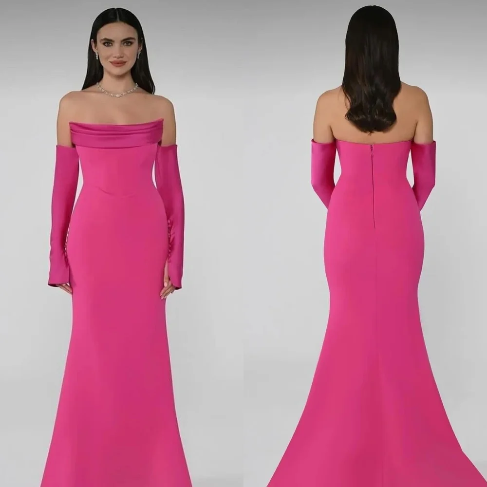 Customized Simple Jersey Pleat Mermaid Off-the-shoulder Long Dresses Bespoke Occasion Dresses Elegant Chinese Style
Customized Simple Jersey Pleat Mermaid Off-the-shoulder Long Dresses Bespoke Occasion Dresses Elegant Chinese Style