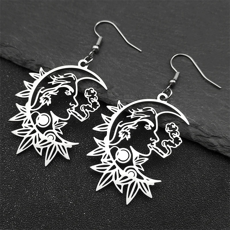 Sun Moon Smoking Women Face Earring For Men Stainless Steel Gold Silver Color Witchcraft Female Charm Dangle Earrings Jewelry
Sun Moon Smoking Women Face Earring For Men Stainless Steel Gold Silver Color Witchcraft Female Charm Dangle Earrings Jewelry