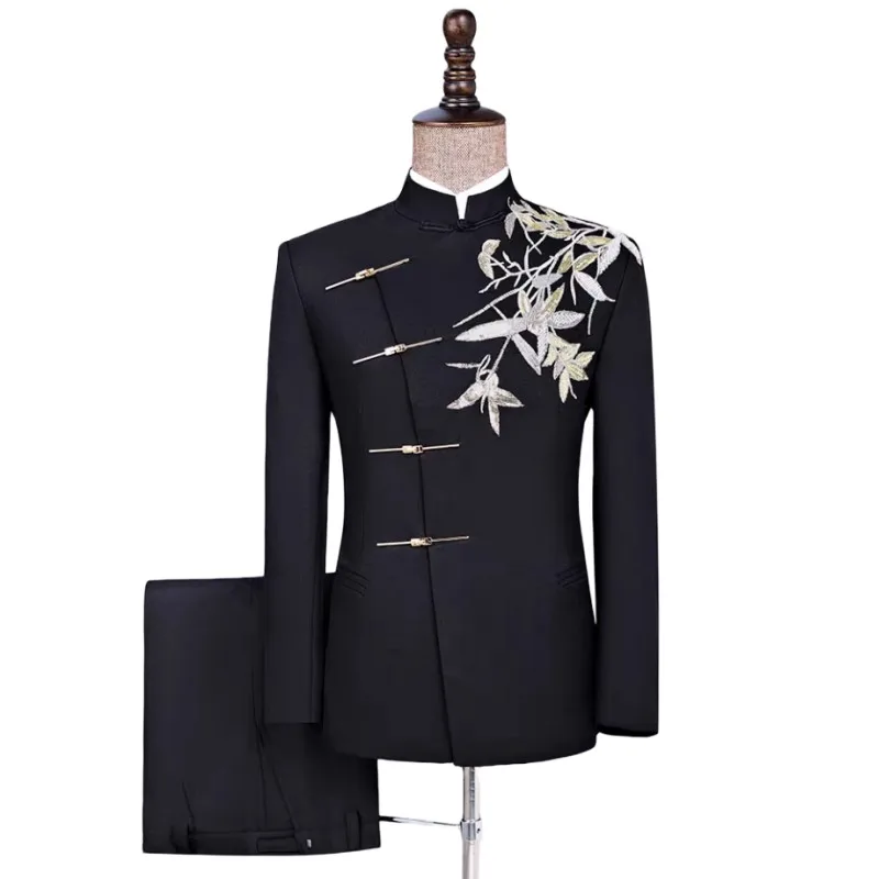 Chinese Tunic Suit Men's Two-Piece Traditional Embroidery Stand Collar Slim Fit Blazer Pants Set Groom Wedding Banquet Host Suit
Chinese Tunic Suit Men's Two-Piece Traditional Embroidery Stand Collar Slim Fit Blazer Pants Set Groom Wedding Banquet Host Suit