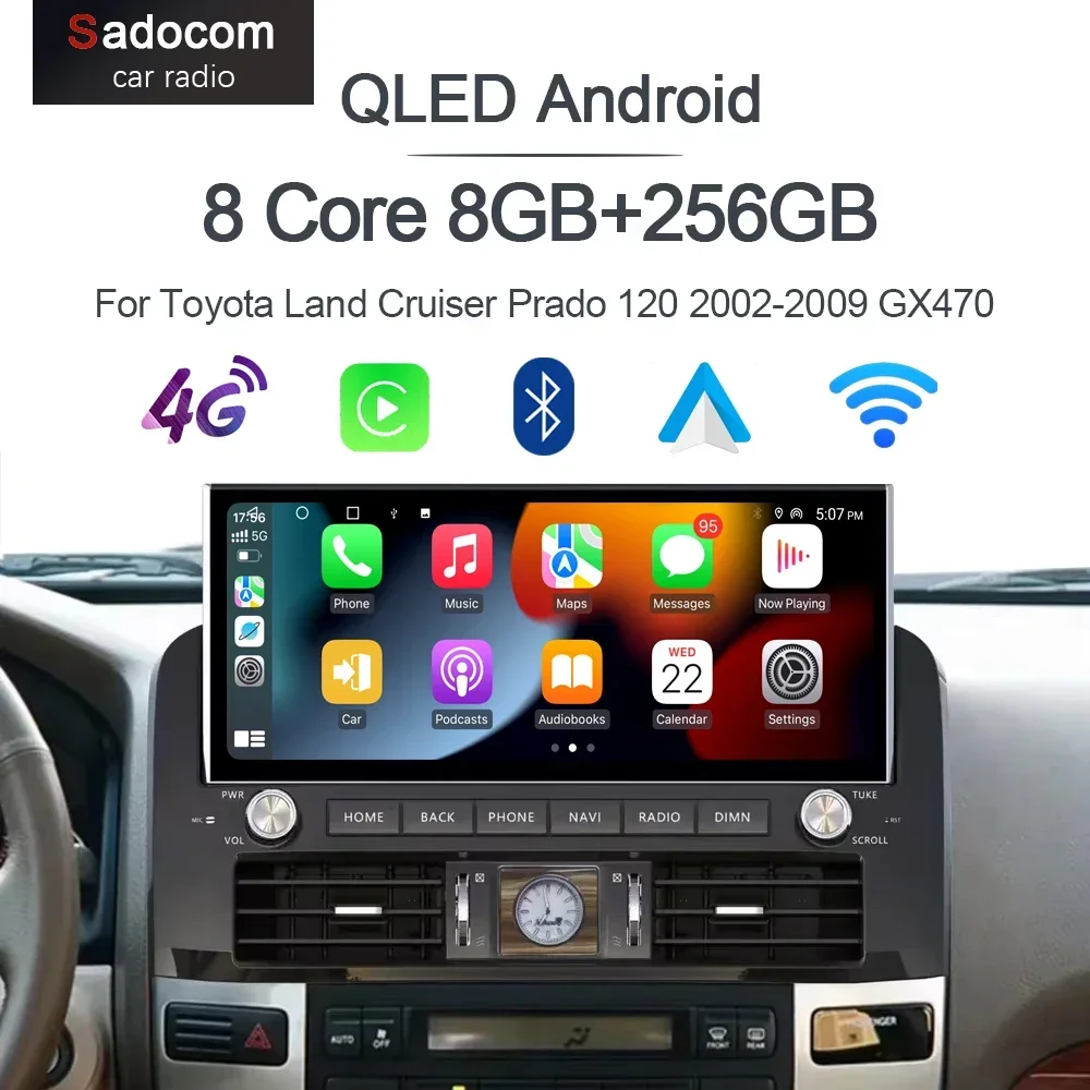 QLED 1920*720 Carplay 12,3 дюйма Android 12,0 8 ГБ + 128 ГБ Автомобильный DVD-плеер GPS WIFI Радио для Toyota Land Cruiser Prado 120 2003-2009
QLED 1920*720 Carplay 12,3 дюйма Android 12,0 8 ГБ + 128 ГБ Автомобильный DVD-плеер GPS WIFI Радио для Toyota Land Cruiser Prado 120 2003-2009