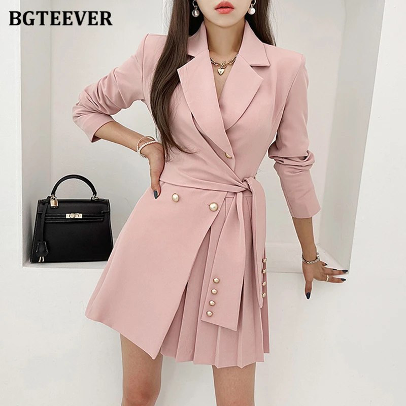 BGTEEVER Elegant Notched Collar Ladies Short Dress Long Sleeve Slim Waist Female Pleated Dress Spring OL Vestidos
BGTEEVER Elegant Notched Collar Ladies Short Dress Long Sleeve Slim Waist Female Pleated Dress Spring OL Vestidos