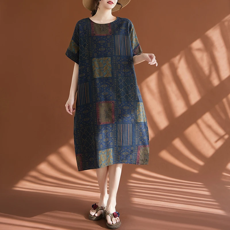 Oversized Women Casual Dress New 2025 Summer Vintage Style O-neck Print Loose Comfortable Female Cotton Linen Long Dresses S004
Oversized Women Casual Dress New 2025 Summer Vintage Style O-neck Print Loose Comfortable Female Cotton Linen Long Dresses S004