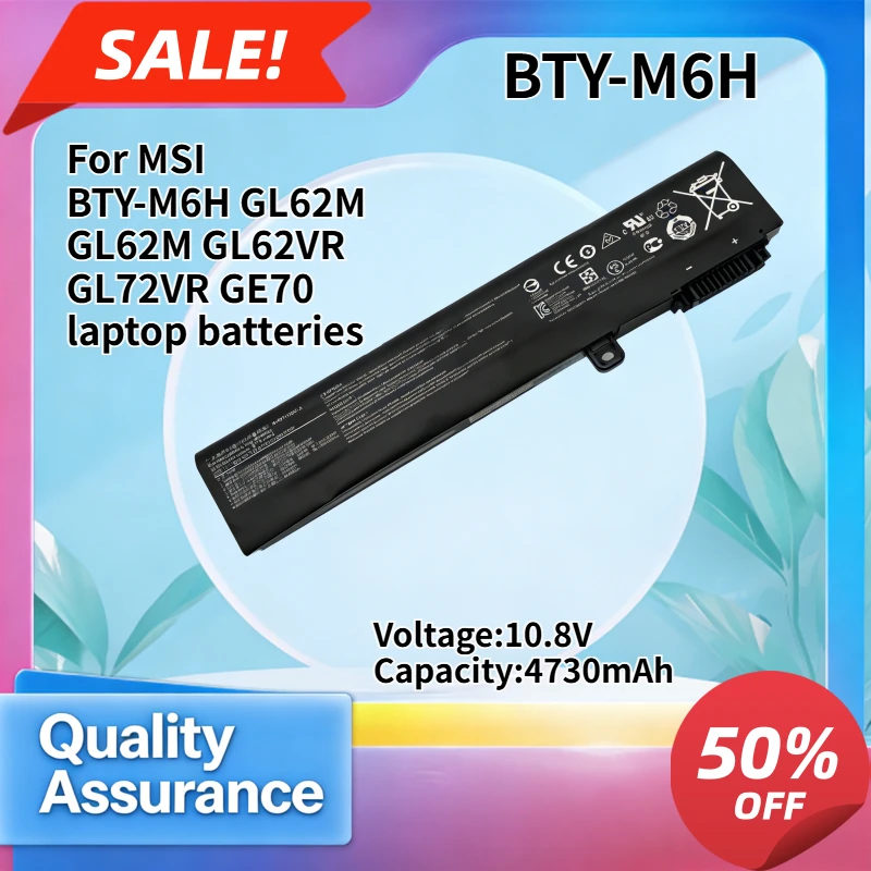 4730mAh Compatible with MSI BTY-M6H GL62M GL62M GL62VR GL72VR GE70 laptop batteries high quality
4730mAh Compatible with MSI BTY-M6H GL62M GL62M GL62VR GL72VR GE70 laptop batteries high quality