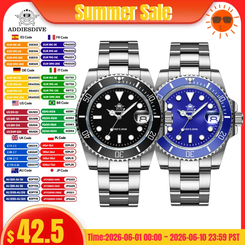 ADDIESDIVE Watch Men's Waffle Strap 200m Waterproof Outdoor Sports Watch C3 Super Luminous Quartz Watch Relogios Masculino
ADDIESDIVE Watch Men's Waffle Strap 200m Waterproof Outdoor Sports Watch C3 Super Luminous Quartz Watch Relogios Masculino