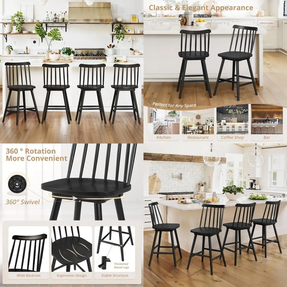 Set of 4 Black Windsor Spindle Back Swivel Bar Stools, 24 High for Counter, Kitchen Island, Pub, Bistro, Cafe, Dining Room
Set of 4 Black Windsor Spindle Back Swivel Bar Stools, 24 High for Counter, Kitchen Island, Pub, Bistro, Cafe, Dining Room