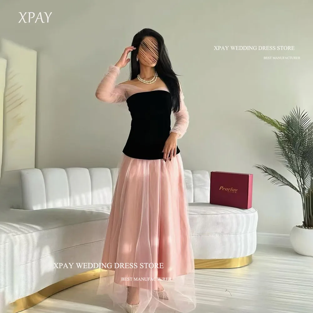 XPAY Black Velvet With Pink Tulle Evening Dresses Sexy Long Sleeves Floor-Length Prom Gowns Customized Arabic Women Formal Party
XPAY Black Velvet With Pink Tulle Evening Dresses Sexy Long Sleeves Floor-Length Prom Gowns Customized Arabic Women Formal Party
