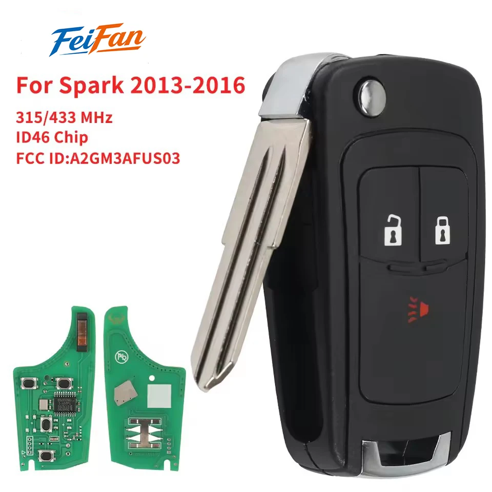 FeiFan 3 Buttons Flip Remote Key Fob A2GM3AFUS03 GM94543201 315MHz/ 433MHz ID46 Chip for Chevrolet Spark 2013 2014 2015 2016
FeiFan 3 Buttons Flip Remote Key Fob A2GM3AFUS03 GM94543201 315MHz/ 433MHz ID46 Chip for Chevrolet Spark 2013 2014 2015 2016