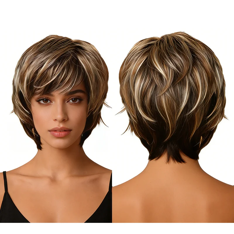 Short Pixie Cut Wig For Women Highlight Brown Blonde Layered Bob Wig with Bangs Heat Resistant Synthetic Wig Daily Mom Use
Short Pixie Cut Wig For Women Highlight Brown Blonde Layered Bob Wig with Bangs Heat Resistant Synthetic Wig Daily Mom Use