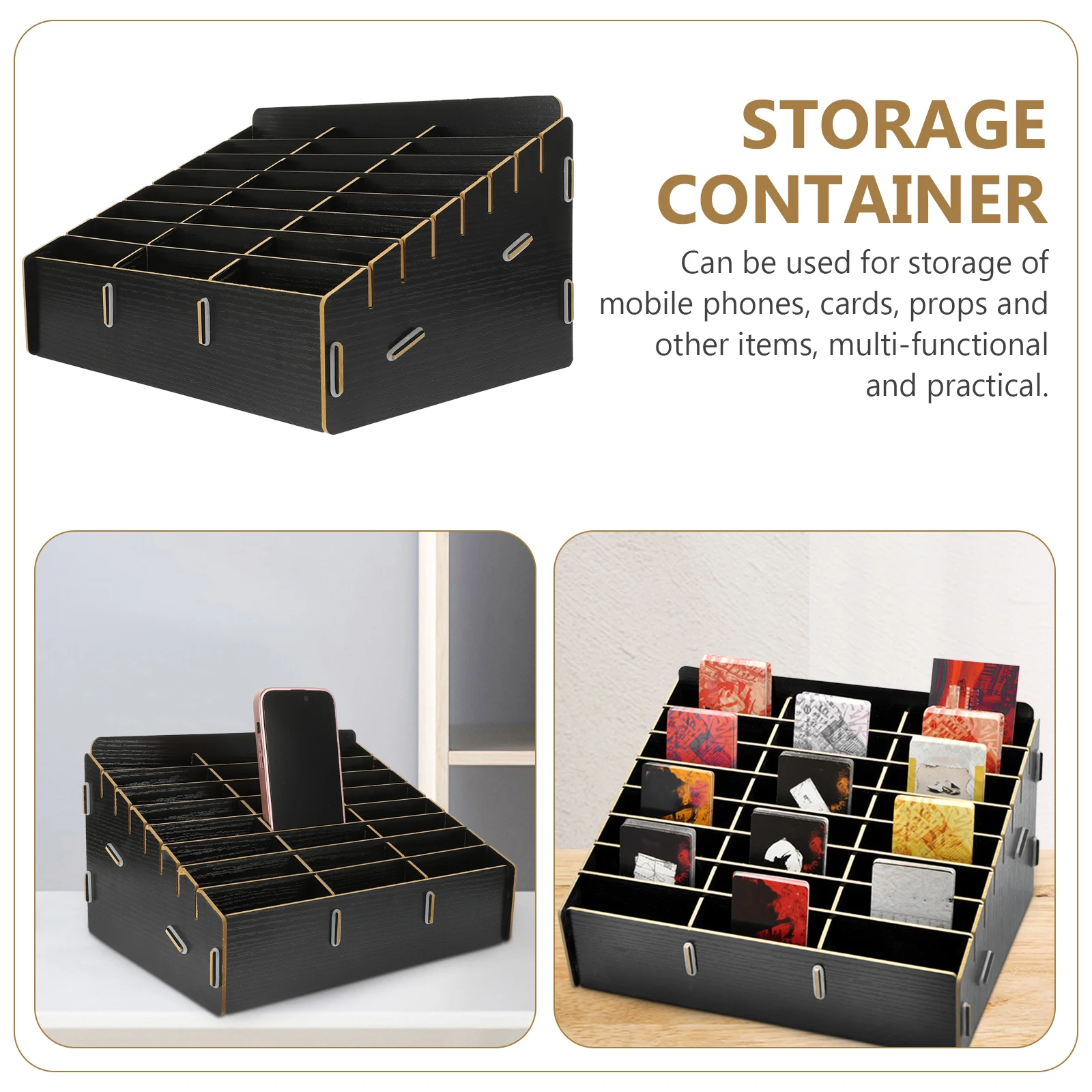 24-Compartment Black Wooden Storage Box for Cell Phones Cards Props Multi-functional Desk Organizer Classroom Meeting Room Home
24-Compartment Black Wooden Storage Box for Cell Phones Cards Props Multi-functional Desk Organizer Classroom Meeting Room Home