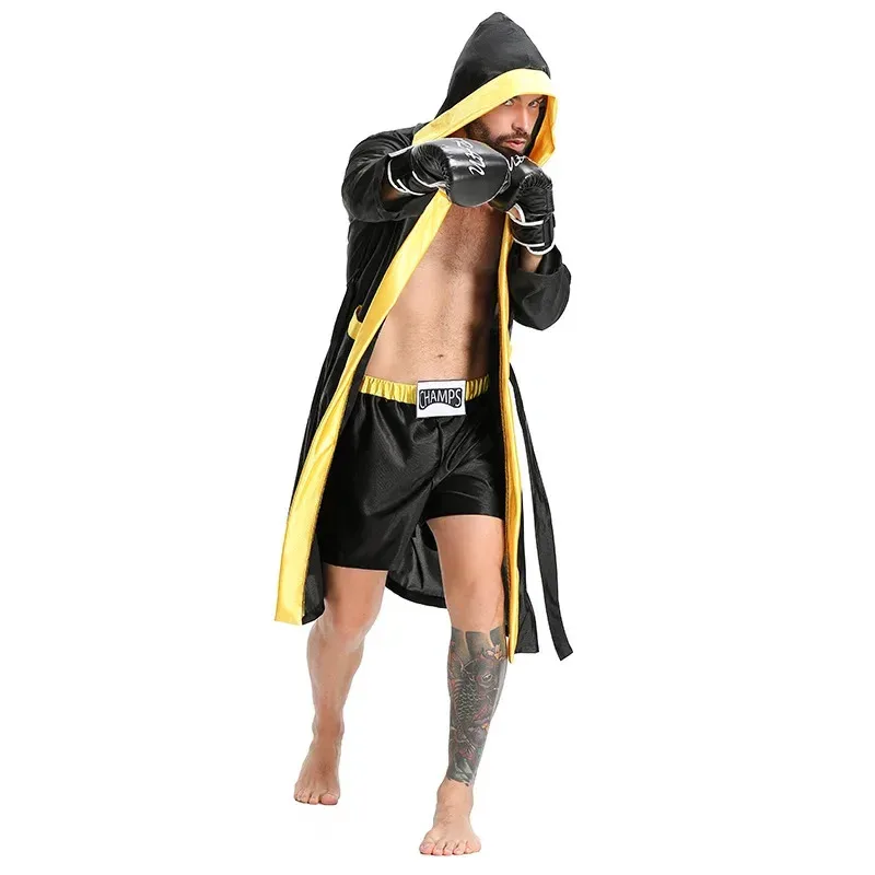 Halloween Adult Male Boxer Game Uniform Shirt Black Hooded Jacket Cloak Sports Shorts Cosplay Costume Boxing match Boxer Costume
Halloween Adult Male Boxer Game Uniform Shirt Black Hooded Jacket Cloak Sports Shorts Cosplay Costume Boxing match Boxer Costume