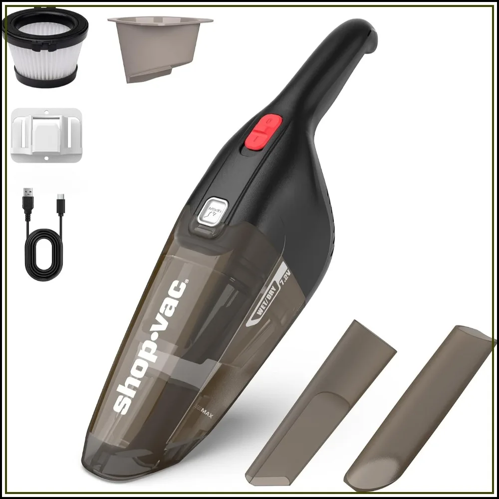Powerful Wet/Dry Handheld Vacuum Cordless Rechargeable, Lightweight Portable Car Vacuum with Crevice Tool, Wall-Mounted, Washable Filter, Black
Powerful Wet/Dry Handheld Vacuum Cordless Rechargeable, Lightweight Portable Car Vacuum with Crevice Tool, Wall-Mounted, Washable Filter, Black