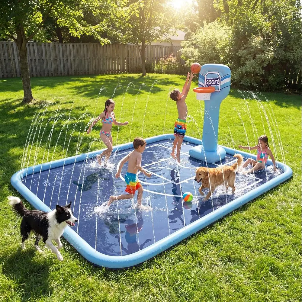 Extra Large 118x138 Sprinkler Splash Pad with Basketball for Kids - Non-Slip Outdoor Water Fun
Extra Large 118x138 Sprinkler Splash Pad with Basketball for Kids - Non-Slip Outdoor Water Fun