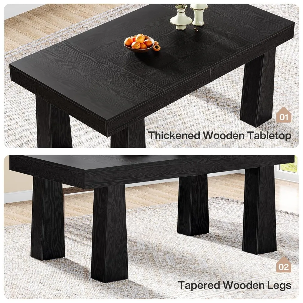 63'' Dining Table, Modern Rectangular Kitchen Table with Heavy Duty Tapered Legs, Black Business Dinner Table, Customized
63'' Dining Table, Modern Rectangular Kitchen Table with Heavy Duty Tapered Legs, Black Business Dinner Table, Customized