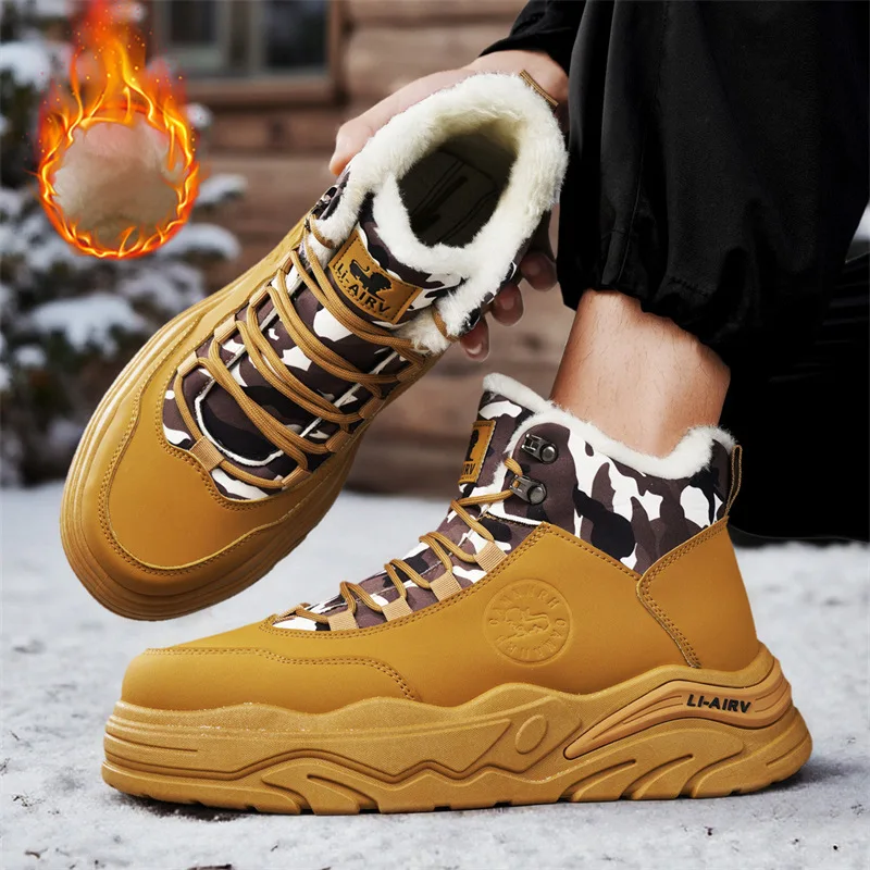 Winter men's high-top thick-soled short boots, fleece and thickened warm cotton shoes, cold-resistant outdoor work boots
Winter men's high-top thick-soled short boots, fleece and thickened warm cotton shoes, cold-resistant outdoor work boots