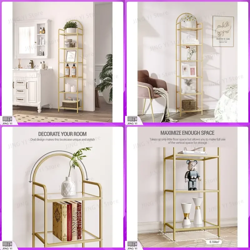 Tempered Glass Bookshelf Slim Steel Frame Shelf for Bedroom Bathroom Home Office 6 Tier Gold Storage Rack Display Stand Lab
Tempered Glass Bookshelf Slim Steel Frame Shelf for Bedroom Bathroom Home Office 6 Tier Gold Storage Rack Display Stand Lab