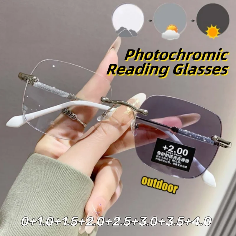 Women's Frameless Photochromic Reading Glasses High-definition Ultra-light Anti-blue Light Far Sight Eyeglasses 0 TO +4.0
Women's Frameless Photochromic Reading Glasses High-definition Ultra-light Anti-blue Light Far Sight Eyeglasses 0 TO +4.0