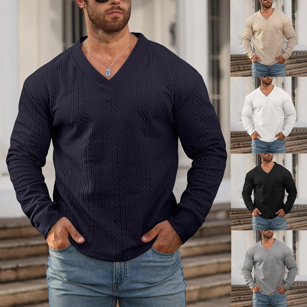 Мужской жаккардовый теплый свитер с v-образным вырезом, однотонный свободный уличный повседневный пуловер с длинными рукавами
Мужской жаккардовый теплый свитер с v-образным вырезом, однотонный свободный уличный повседневный пуловер с длинными рукавами