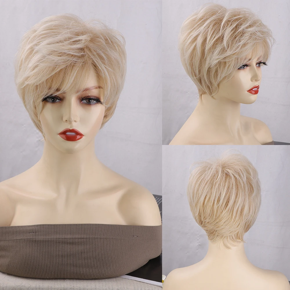 Short Pixie Cut Synthetic Wig for Women Ombre Blonde Wigs with Bangs Daily Wear Party Heat Resistant Hair
Short Pixie Cut Synthetic Wig for Women Ombre Blonde Wigs with Bangs Daily Wear Party Heat Resistant Hair