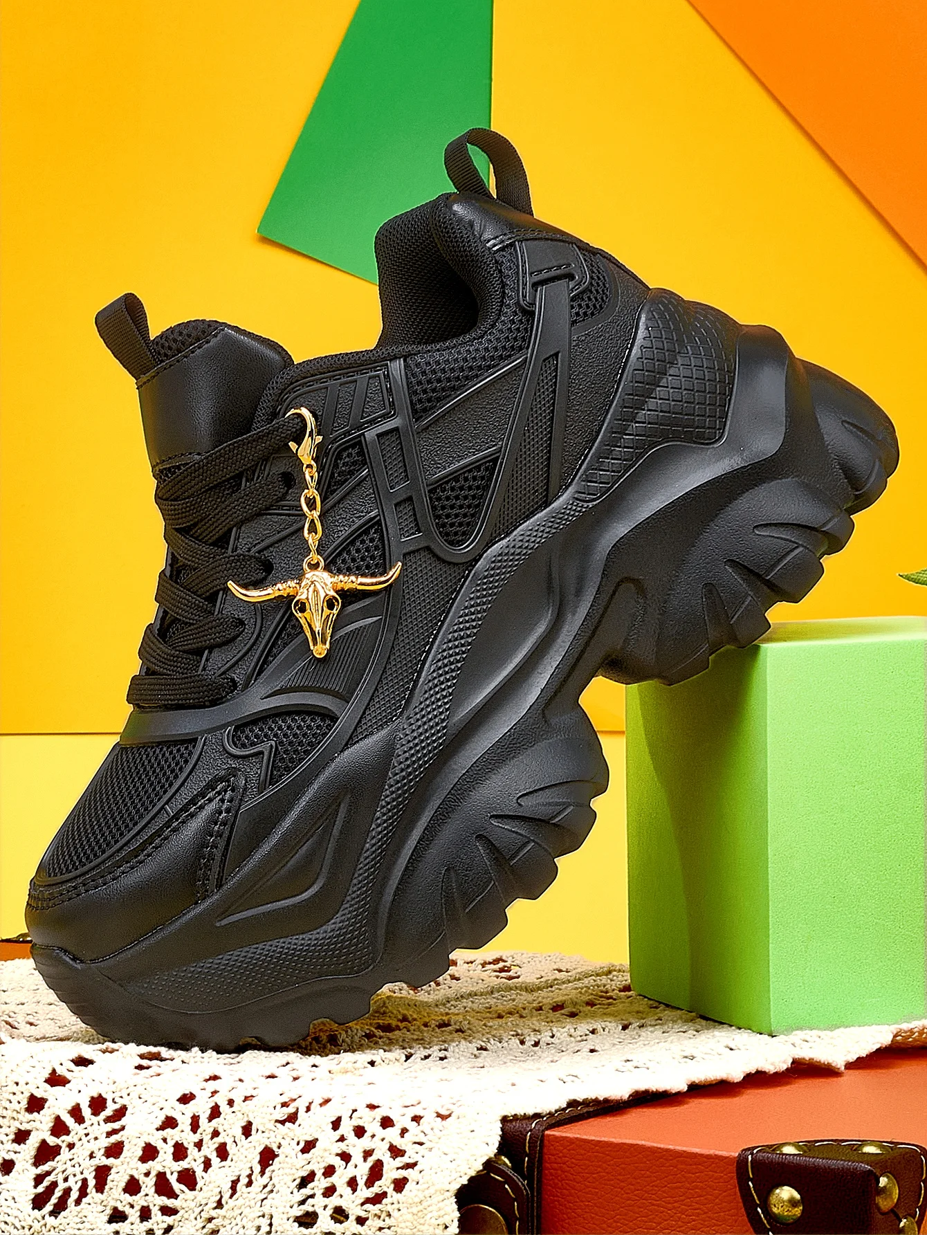 Women's Lightweight 7cm Beige Thick-Soled Trbottomyy Versatile Fashionable Casual Shoes with Gold Bull Head Decorative Pendant Chain Shoes High Platform Trbottomyy Versatile Black Women's Comfortable Soft-Soled Shock-Absorbing Non-Slip Women's Sports Shoe
Women's Lightweight 7cm Beige Thick-Soled Trbottomyy Versatile Fashionable Casual Shoes with Gold Bull Head Decorative Pendant Chain Shoes High Platform Trbottomyy Versatile Black Women's Comfortable Soft-Soled Shock-Absorbing Non-Slip Women's Sports Shoe