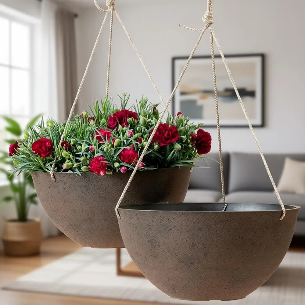 13 Inch Hanging Planters Set of 2, Outdoor Indoor Garden Planters, New Iron Color
13 Inch Hanging Planters Set of 2, Outdoor Indoor Garden Planters, New Iron Color