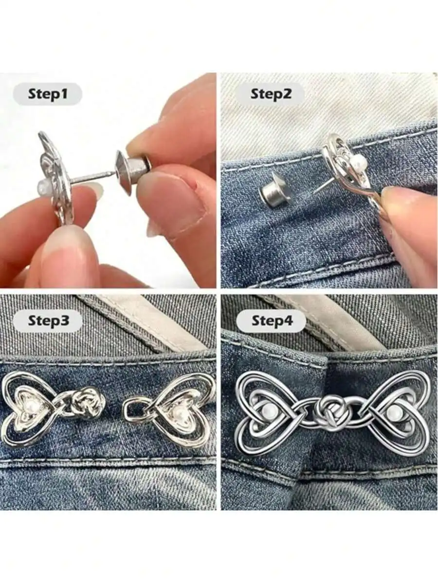 Heart Alloy Waist Cinch Buckle With Pearl Detail, Removable No-Sew Adjustable Button For Jeans And Skirts, DIY Fashion Accessory
Heart Alloy Waist Cinch Buckle With Pearl Detail, Removable No-Sew Adjustable Button For Jeans And Skirts, DIY Fashion Accessory