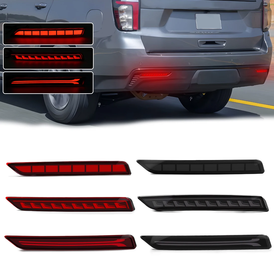 LED Rear Bumper Reflector Lights For Chevrolet Suburban 2020 2021 2022 2023 Running Brake Turn Signal Lamps Start Up Animation
LED Rear Bumper Reflector Lights For Chevrolet Suburban 2020 2021 2022 2023 Running Brake Turn Signal Lamps Start Up Animation