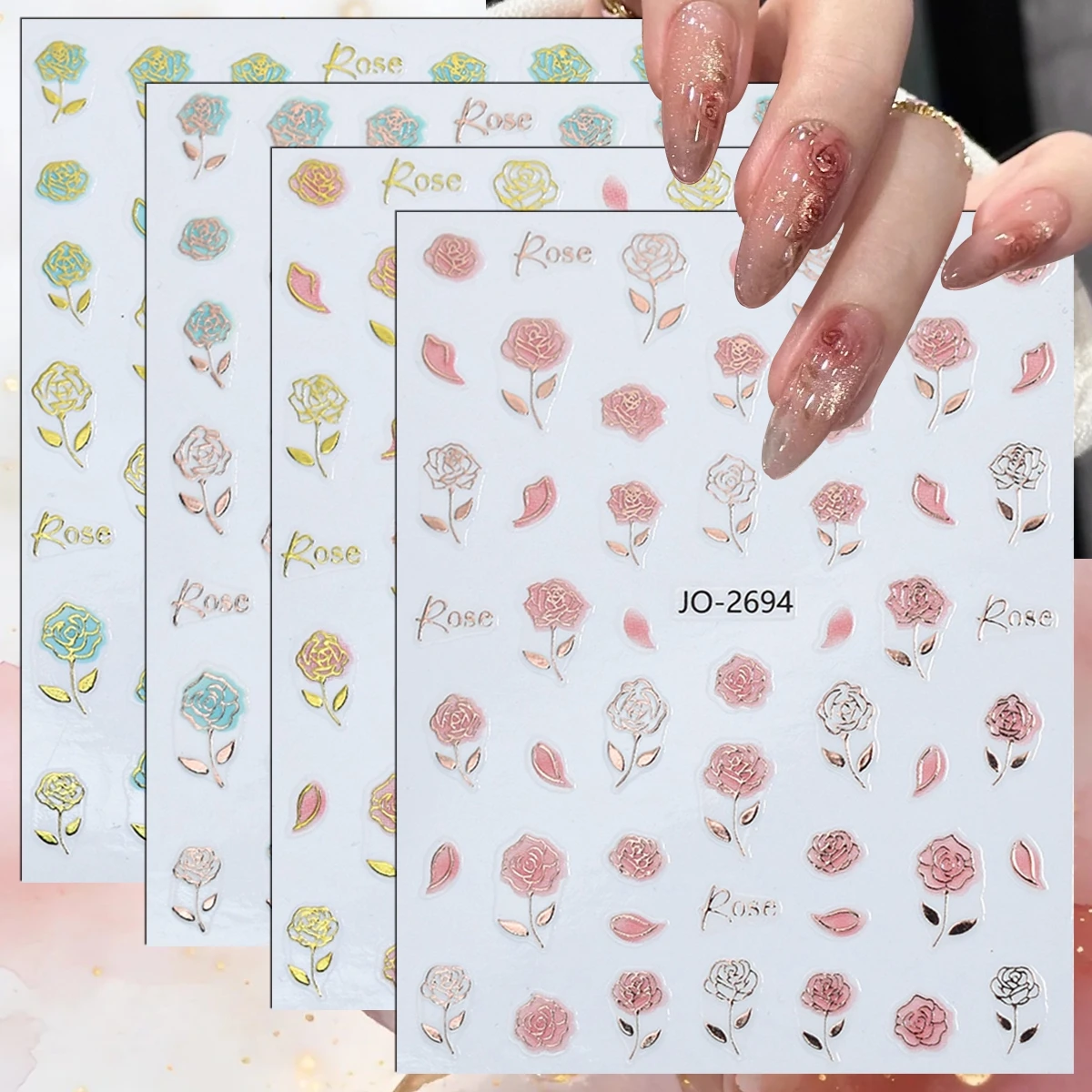 2 to 8 Sheets 3D Rose Nail Stickers Pink Blue Yellow Gold Line Flower Decals Self Adhesive Floral Nail Art
2 to 8 Sheets 3D Rose Nail Stickers Pink Blue Yellow Gold Line Flower Decals Self Adhesive Floral Nail Art