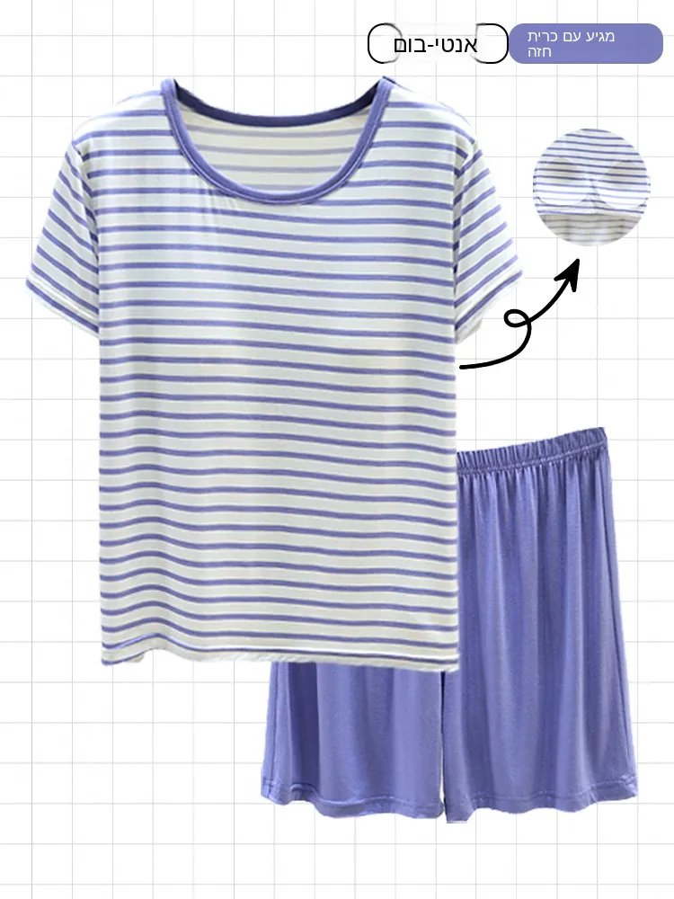 Loose Short Sleeve Modal Cotton Pajamas Set Summer Home Clothes Striped T-Shirt Shorts Two-Piece Set Comfortable Breathable S...
Loose Short Sleeve Modal Cotton Pajamas Set Summer Home Clothes Striped T-Shirt Shorts Two-Piece Set Comfortable Breathable S...