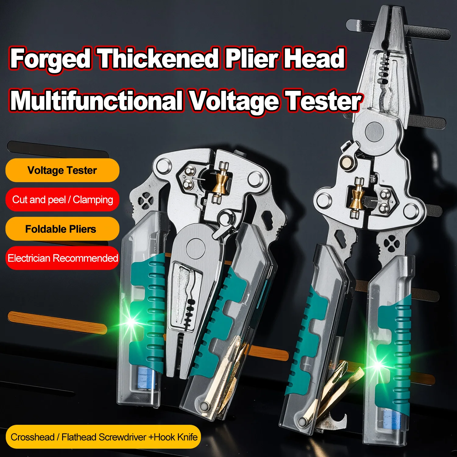 Multifunction Electrician Pliers | Wire Stripper Cutter Crimper & Voltage Tester | Foldable for Wiring | Professional Kit
Multifunction Electrician Pliers | Wire Stripper Cutter Crimper & Voltage Tester | Foldable for Wiring | Professional Kit