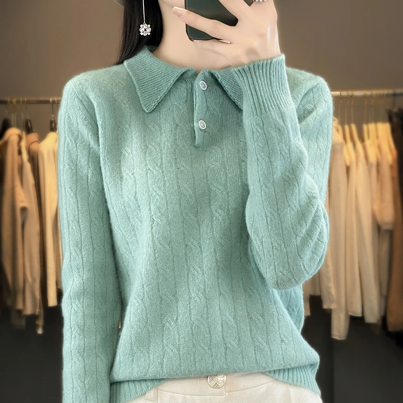 100% Merino Pure Wool Jumper POLO Solid Color Pullover Wide Sweater Women's AutumnWinter Long Sleeved Fashionable Knitted Top
100% Merino Pure Wool Jumper POLO Solid Color Pullover Wide Sweater Women's AutumnWinter Long Sleeved Fashionable Knitted Top