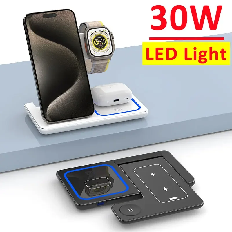 30W 3 in 1 Wireless Charging Stand LED Light Fast Charging Dock Station For iPhone 15 14 13 12 Apple Watch 8 7 6 Airprods Pro
30W 3 in 1 Wireless Charging Stand LED Light Fast Charging Dock Station For iPhone 15 14 13 12 Apple Watch 8 7 6 Airprods Pro