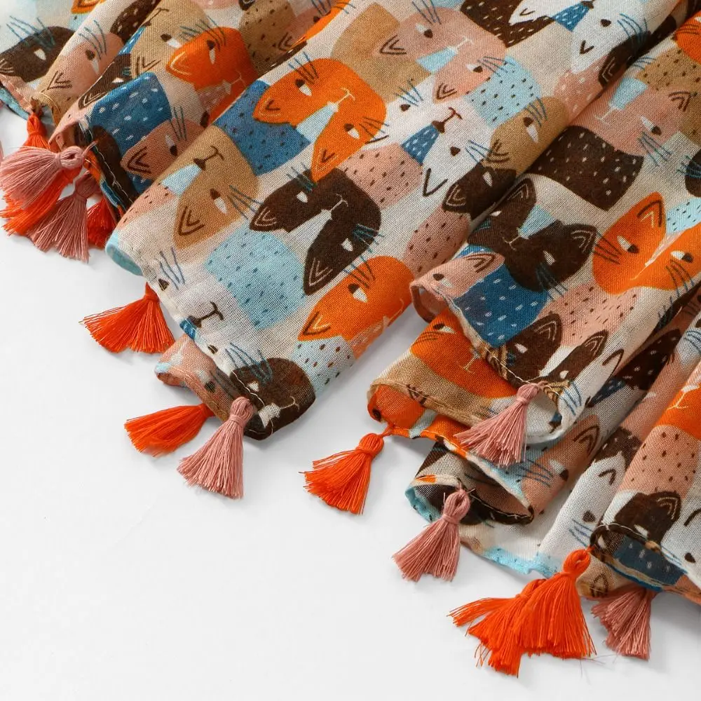 All-match Long Cat Pattern Tassel Scarf Large Cartoon Printed Silk Scarf Thin Cotton Animal Print Scarves Clothing Accessories
All-match Long Cat Pattern Tassel Scarf Large Cartoon Printed Silk Scarf Thin Cotton Animal Print Scarves Clothing Accessories